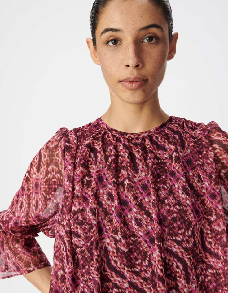 Robe courte bordeaux imprim&eacute; ikat Femme-4