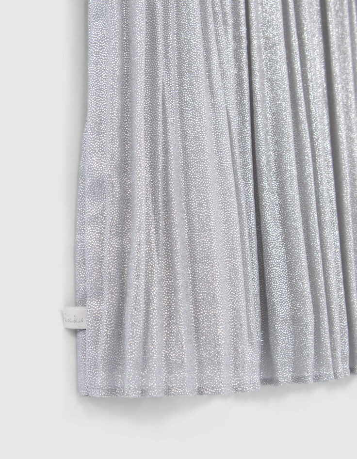 Silvery pleated dress with embroidered shoulders-5