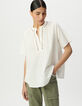 Women's loose-fitting blouse in ecru organic cotton with embroidered neckline-2