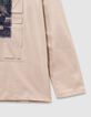 Camiseta manga larga beige bandera relieve niño-6