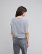Women's navy blue striped white knotted organic cotton T-shirt-3