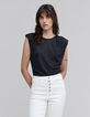 T-shirt noir sans manche à voile col rond Femme-2