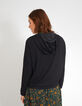 Zwart vest met rits, capuchon en geborduurde mouwen I.Code-4