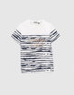 T-shirt ray&eacute; blanc et bleu gar&ccedil;on-1