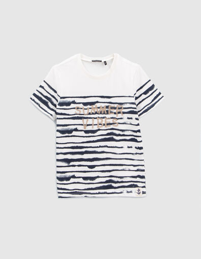 T-shirt ray&eacute; blanc et bleu gar&ccedil;on - IKKS