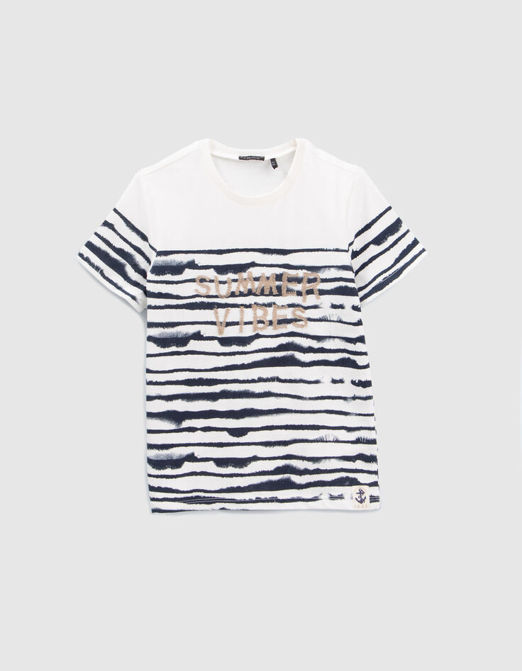 T-shirt ray&eacute; blanc et bleu gar&ccedil;on-1