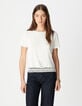 Tee-shirt col rond blanc d&eacute;tail crochet et sequins Femme-2