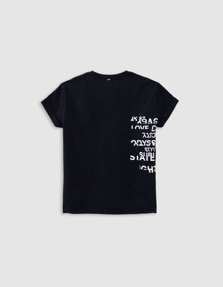 Black crew neck T-shirt with slogan image-6
