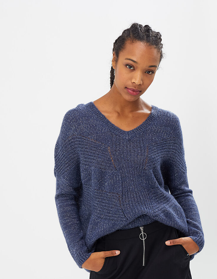 I.Code navy blue mohair mix cape-sweater-5