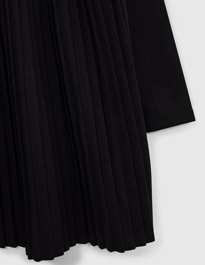 Zwarte jurk met witte Claudinekraag en plissérug meisjes - IKKS