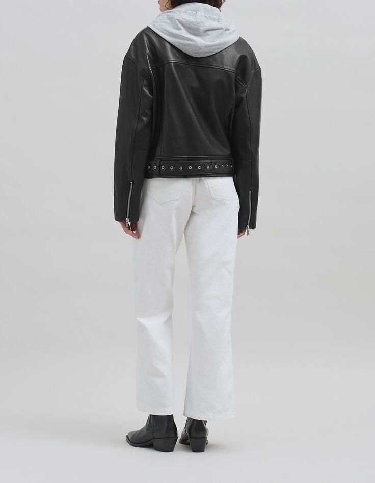 Veste cuir noir esprit motard chevrons clous Femme-3 Veste cuir noir esprit motard chevrons clous Femme-3