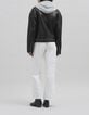 Veste cuir noir esprit motard chevrons clous Femme-3 Veste cuir noir esprit motard chevrons clous Femme-3