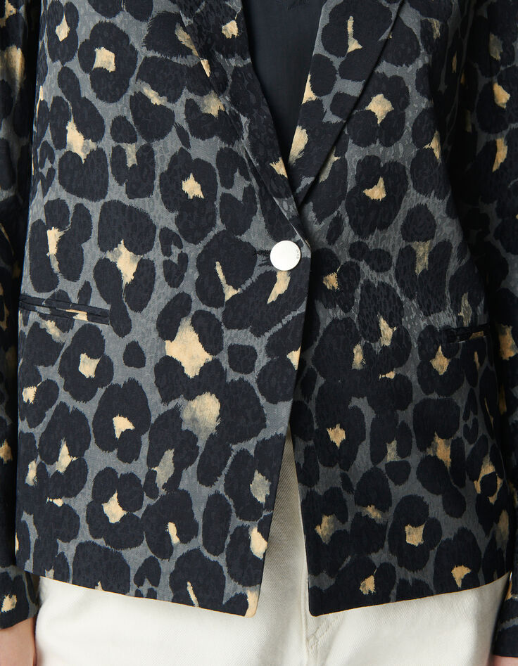 Americana azul marino con estampado animal para mujer-4