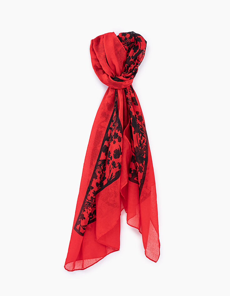 Women’s red floral rock print fine scarf-1 Women’s red floral rock print fine scarf-1
