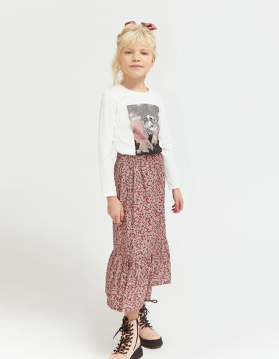 Girls’ rosewood blurry floral print long skirt - IKKS