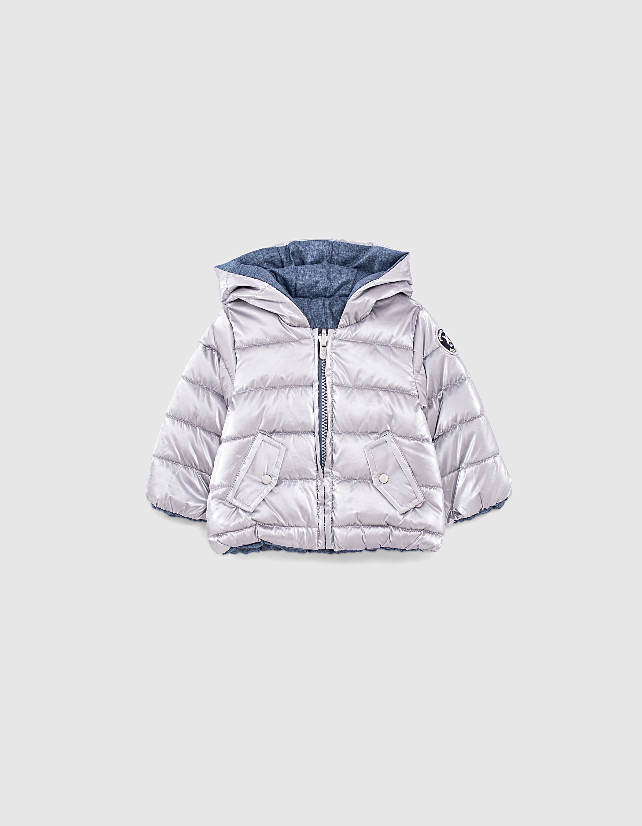 Doudoune reversible argent et Tencel bleu bebe fille IKKS