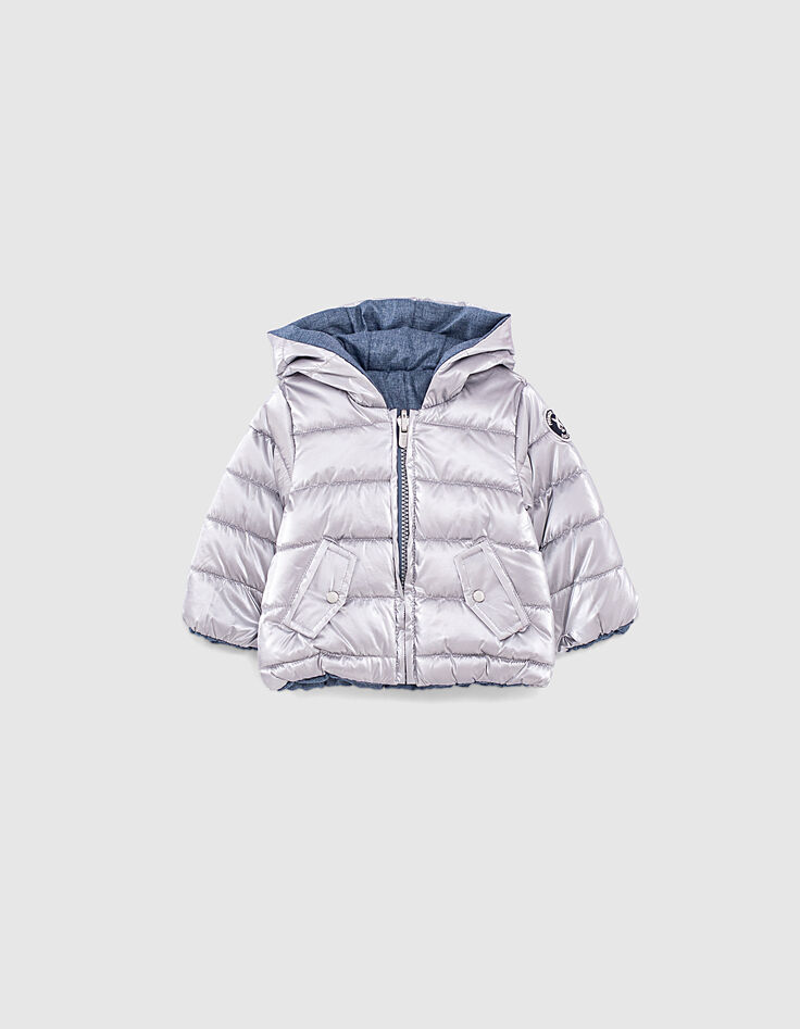Doudoune réversible argent et Tencel® bleu bébé fille-1