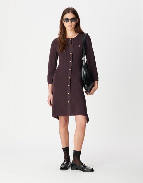 Women's burgundy button-down knit dress - IKKS