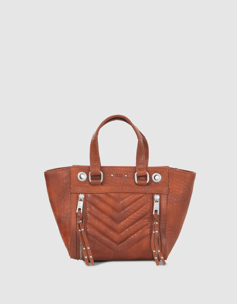 Women’s orange croc-embossed leather 1440 Small tote bag - IKKS
