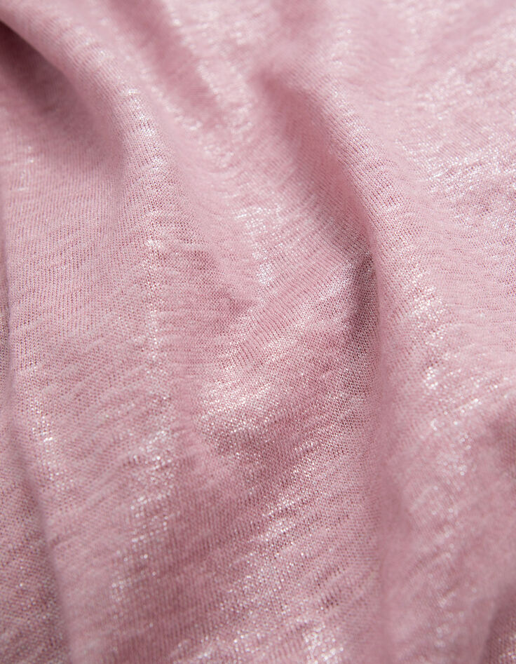Tee-shirt rose maille lin paillet&eacute;e d&eacute;coupe &eacute;paule Femme-5