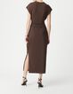 Robe midi marron &agrave; nouer c&ocirc;t&eacute; Femme-3