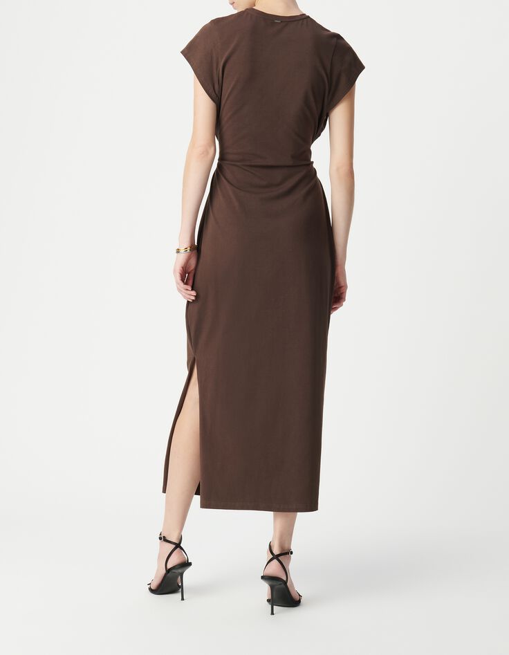 Robe midi marron &agrave; nouer c&ocirc;t&eacute; Femme-3