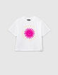 T-shirt blanc cass&eacute; visuel soleil rose fille-1
