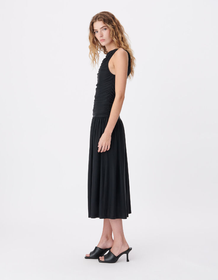 Women&rsquo;s flowing black dress with draped bodice-3