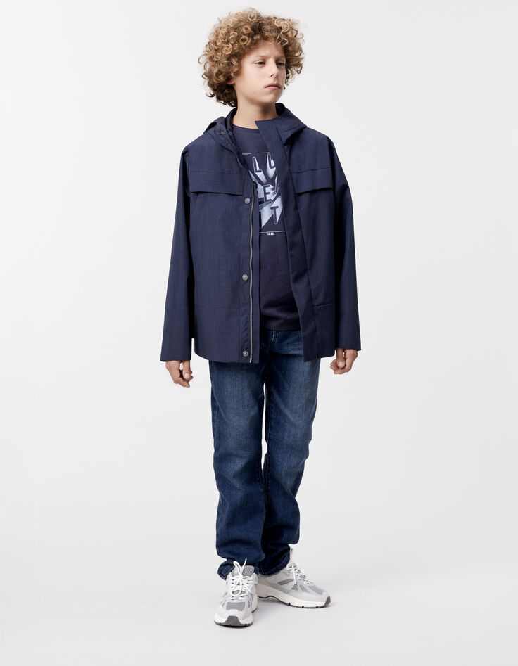 Blaue Jungenwindjacke mit Kapuze, Nylon, faux-uni-3