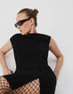 Robe noire fendue maille Milano Femme-6
