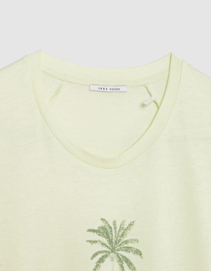 Groen visueel T-shirt met palmbomen en glitterboodschap voor Dames-6