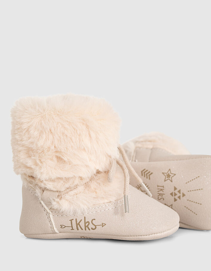 Baby girls’ ecru fur-lined lace-up boots - IKKS