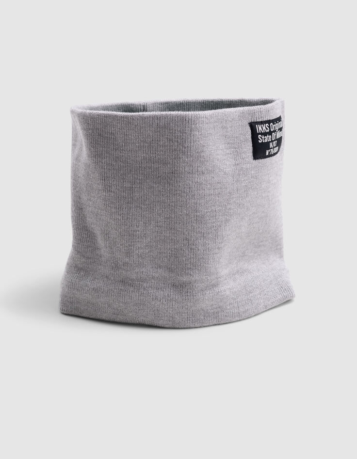Boy's grey recycled knit rubber logo snood-5 Boy's grey recycled knit rubber logo snood-5