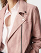 Cazadora biker de piel lavada rosa para mujer-4