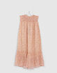 Girls' peach long dress with flower tachist print-3