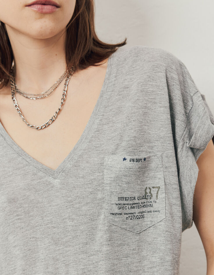 Tee-shirt viscose Ecovero® gris métallisé poche army femme-4