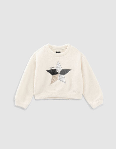 Sweat &eacute;cru esprit doudou &agrave; &eacute;toile patch&eacute;e fille - IKKS