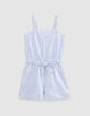 Blue stripes belted jumpsuit for girl-4