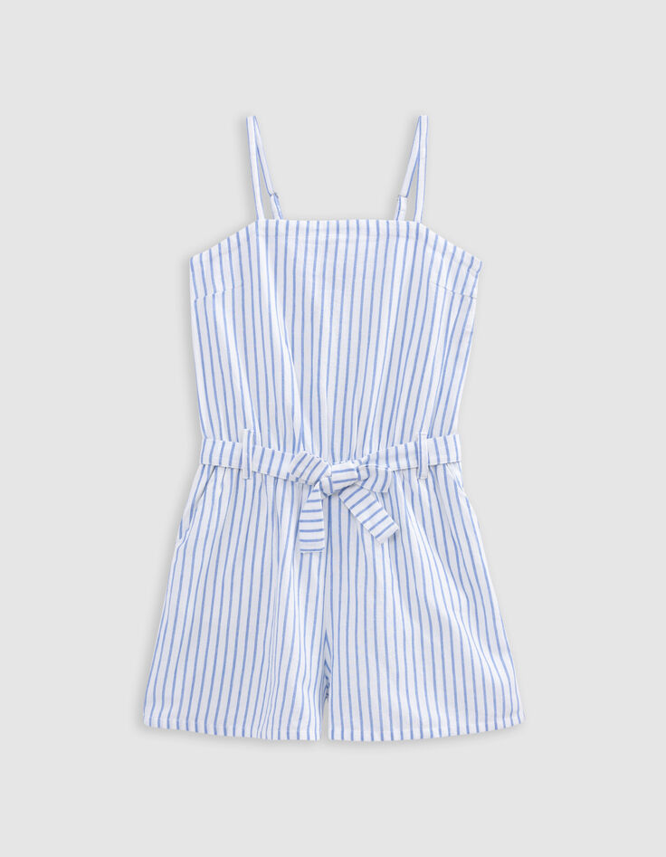 Blue stripes belted jumpsuit for girl-4