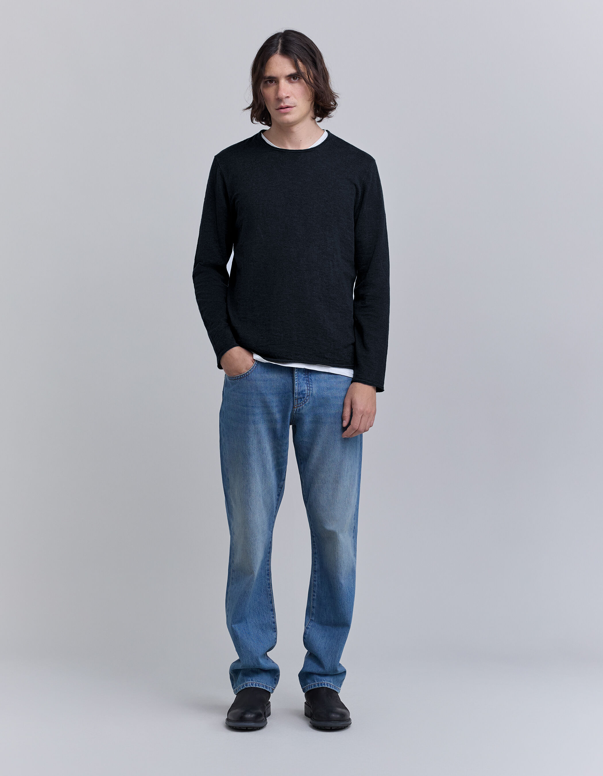 Pull noir tricot fin bords roulottes Homme IKKS