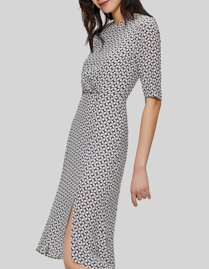 Robe Femme Tibi Sans Manches Noir/blanc Imprimé Géométrique - Taille 6, Occasion Très Bon état