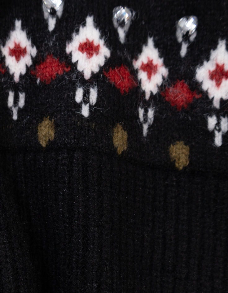 Girls’ black jacquard knit winter sweater with diamanté-8