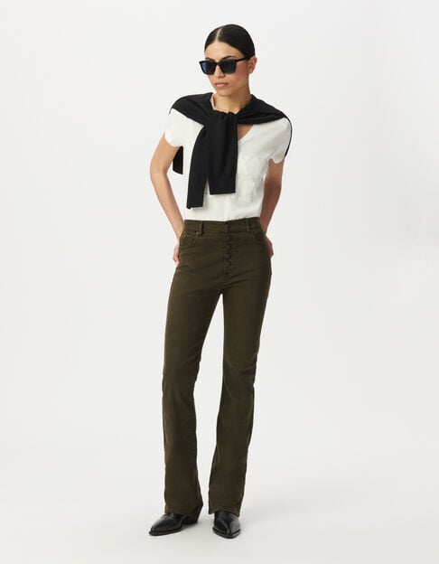 Jean flare kaki boutons apparents Femme - IKKS
