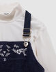 Girls’ 2-in-1 navy velvet dress and white T-shirt-7