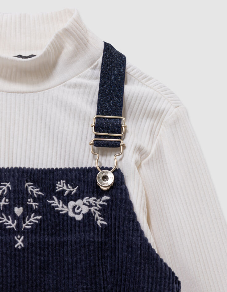 Girls’ 2-in-1 navy velvet dress and white T-shirt-7