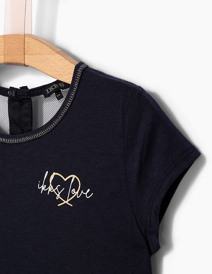 Tee-shirt navy avec résille dos fille-5 Tee-shirt navy avec résille dos fille-5