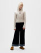 Girls’ beige ribbed hooded T-shirt with rose embroidery-1