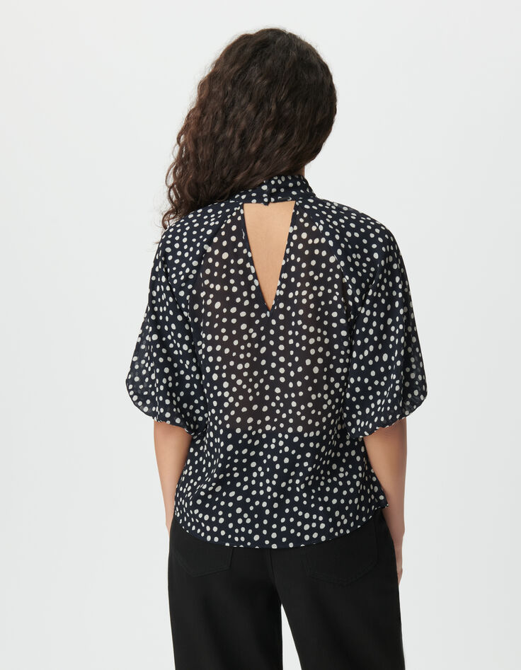 Blouse fluide marine motif pois manches ballon Femme-3