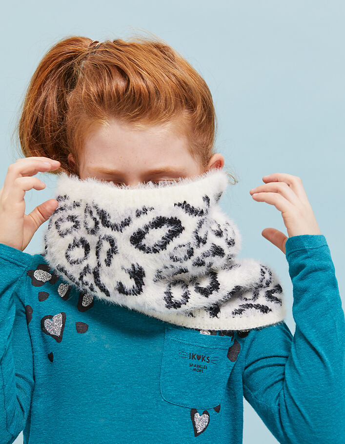 Girls’ off-white, black and grey leopard snood - IKKS