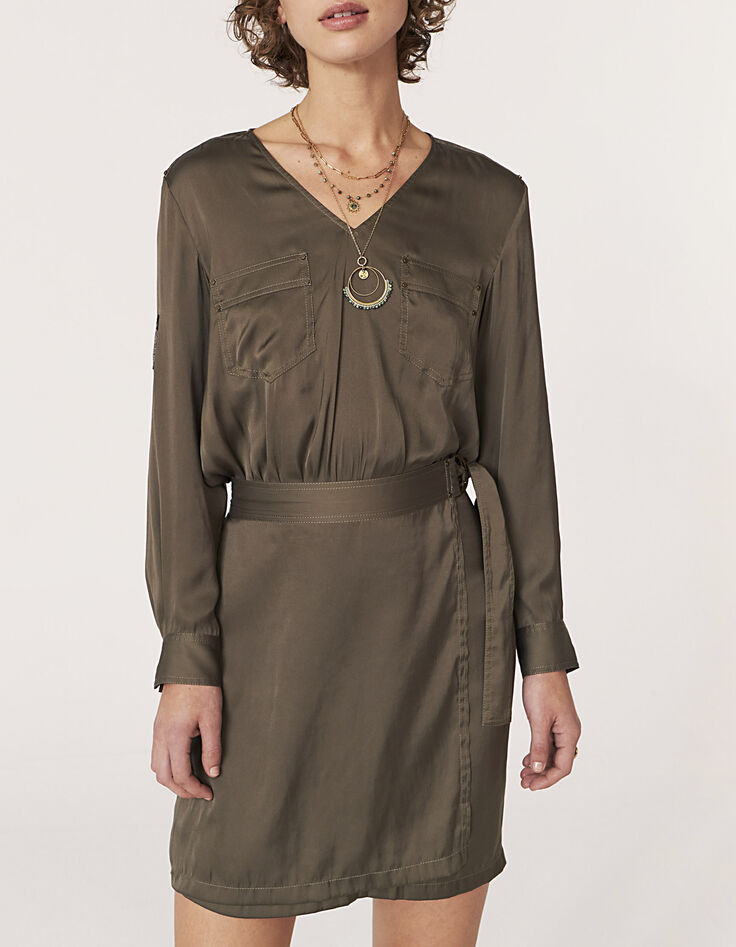 Robe courte kaki en polyester femme-2